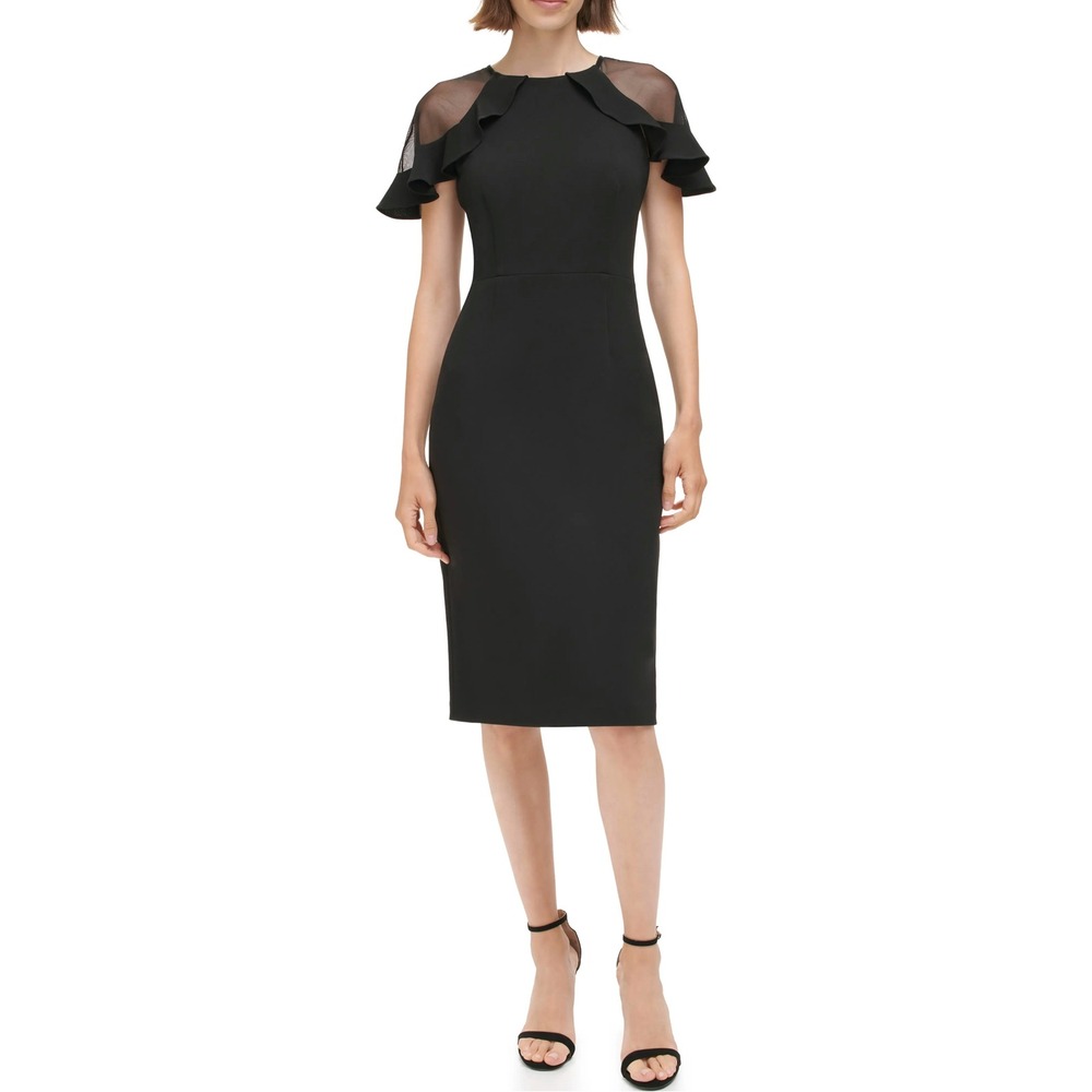 Joseph Ribkoff | Black Sheer Ruffle Sleeve Midi Dress Size 10